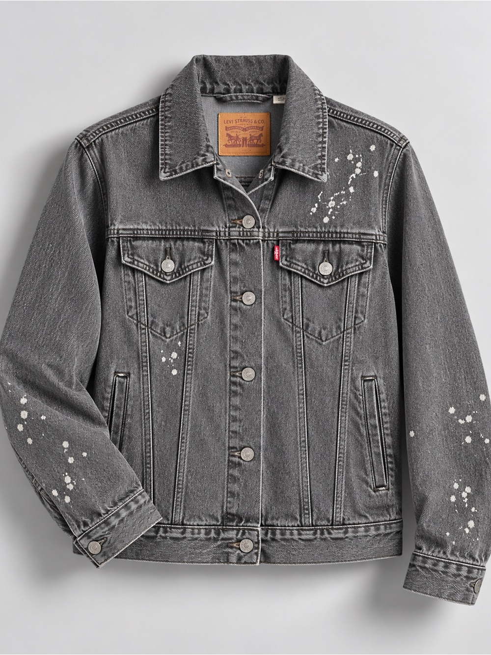 Levi’s Ex-Boyfriend Trucker Jacket Gray Paint Splatter NWOT $98